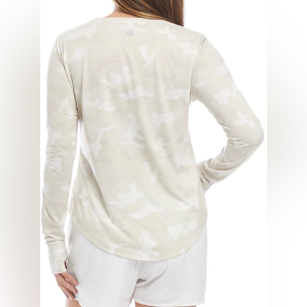 Zelos Womens XL Solid Beige White Camo Long Sleeve Crewneck Top Boho Streetwear - Picture 2 of 12